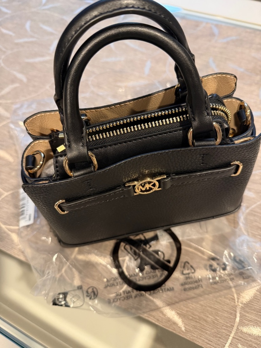 Michael Kors Black Mini Pebble Leather Tote with Gold Hardware